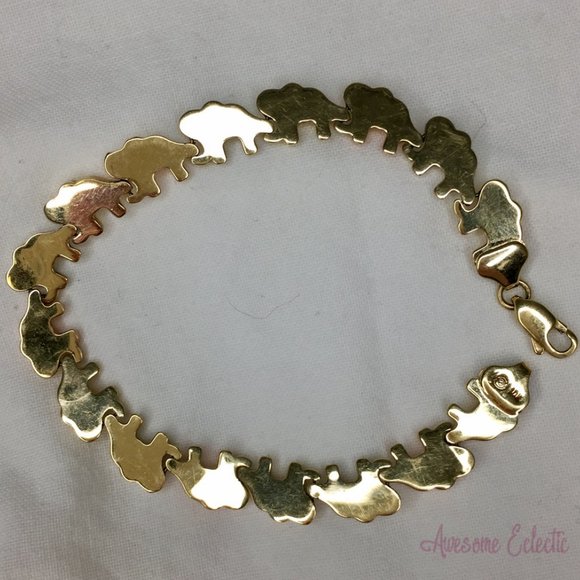 10k Tri-Color Elephant Bracelet - Sz M - 7" - A Perfect Gift! - Picture 3 of 4